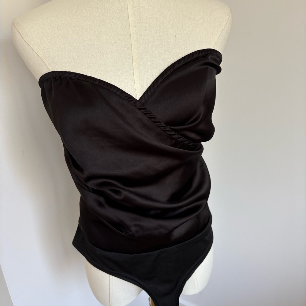 Missguided Black Satin Wrap Bodysuit